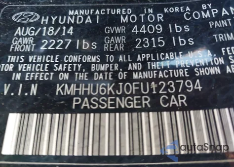 2015 Hyundai Genesis 3.8 Base from USA, damaged, VIN KMHHU6KJ0FU123794
